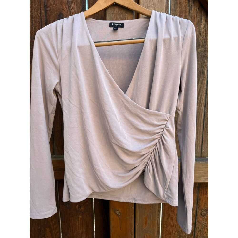 Express Wrap Top Long Sleeve Beige Career Work Office Dress size XS
